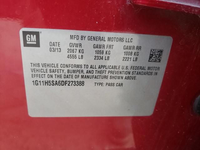 1G11H5SA6DF273388 - 2013 CHEVROLET MALIBU LTZ წითელი ფოტო 12