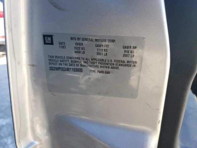 2G2WP552481193805 - 2008 PONTIAC GRAND PRIX ვერცხლისფერი ფოტო 10