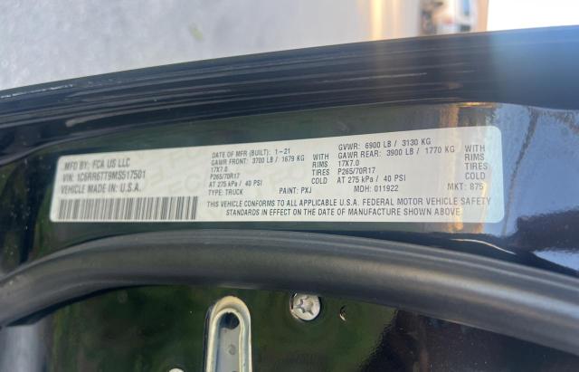 1C6RR6TT9MS517501 - 2021 RAM 1500 CLASS შავი ფოტო 10