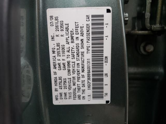 1HGCP36899A001311 - 2009 HONDA ACCORD EXL GREEN photo 12