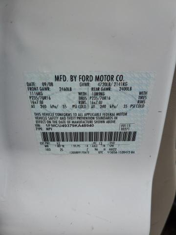 1FMCU49379KA48940 - 2009 FORD ESCAPE HYB WHITE photo 12