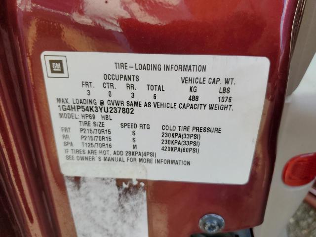 1G4HP54K3YU237802 - 2000 BUICK LESABRE CU BURGUNDY photo 12