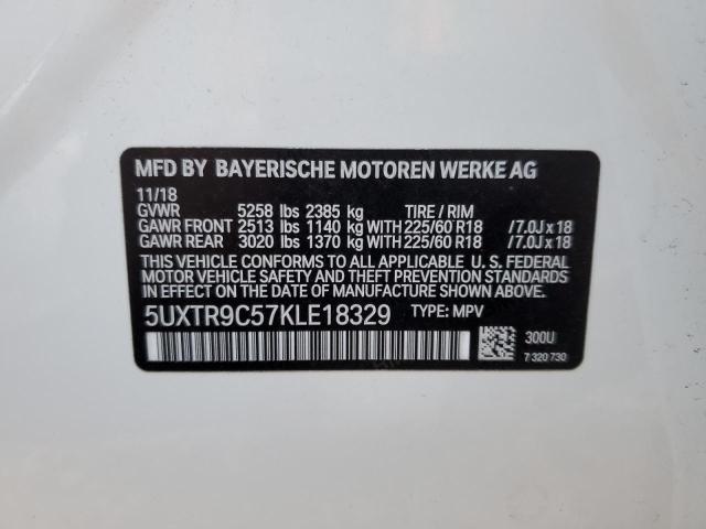 5UXTR9C57KLE18329 - 2019 BMW X3 XDRIVE3 WHITE photo 13