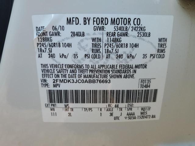 2FMDK3JC0ABB76693 - 2010 FORD EDGE SEL WHITE photo 13