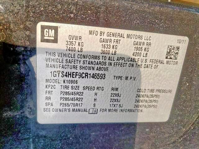 1GYS4HEF9CR146593 - 2012 CADILLAC ESCALADE E BLACK photo 10