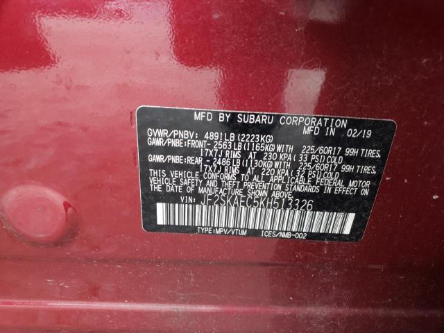 JF2SKAEC5KH513326 - 2019 SUBARU FORESTER P RED photo 13