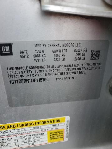 1G11D5RR1DF115760 - 2013 CHEVROLET MALIBU 1LT 银色 照片 12