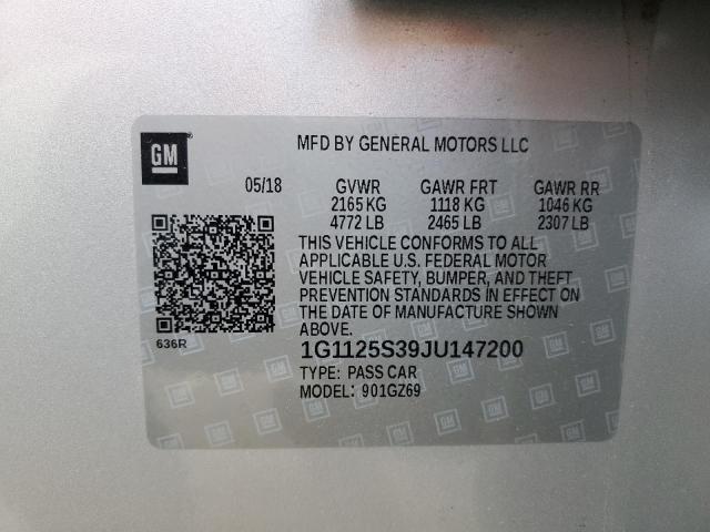 1G1125S39JU147200 - 2018 CHEVROLET IMPALA PRE 银色 照片 13