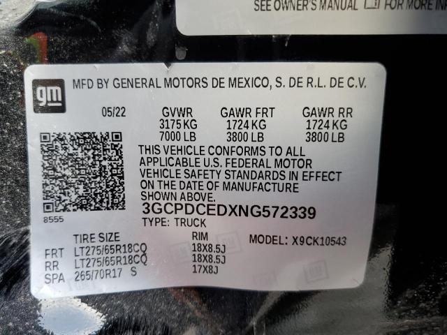 3GCPDCEDXNG572339 - 2022 CHEVROLET SILVERADO BLACK photo 12