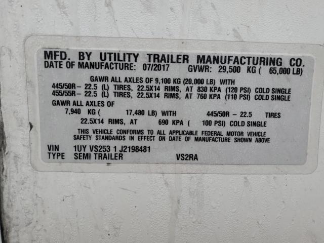 1UYVS2531J2198481 - 2018 UTILITY TRAILER თეთრი ფოტო 10