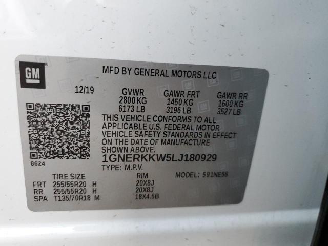 1GNERKKW5LJ180929 - 2020 CHEVROLET TRAVERSE P WHITE photo 14