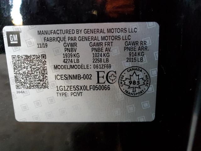 1G1ZE5SX0LF050066 - 2020 CHEVROLET MALIBU PRE შავი ფოტო 12