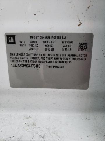 1G1JA6SH9G4170408 - 2016 CHEVROLET SONIC LS WHITE photo 10