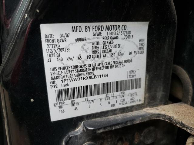 1FTWW31RX8EB11144 - 2008 FORD F350 SRW S BLACK photo 12