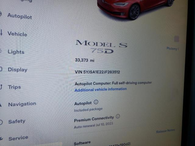 5YJSA1E22JF****** - 2018 TESLA MODEL S Rojo foto 9