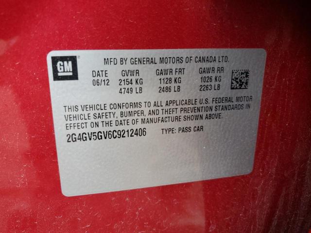 2G4GV5GV6C9212406 - 2012 BUICK REGAL GS RED photo 12