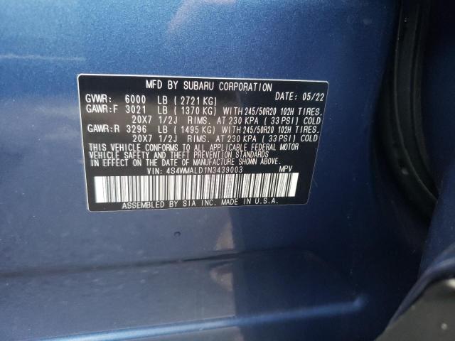 4S4WMALD1N3439003 - 2022 SUBARU ASCENT LIM BLUE photo 12