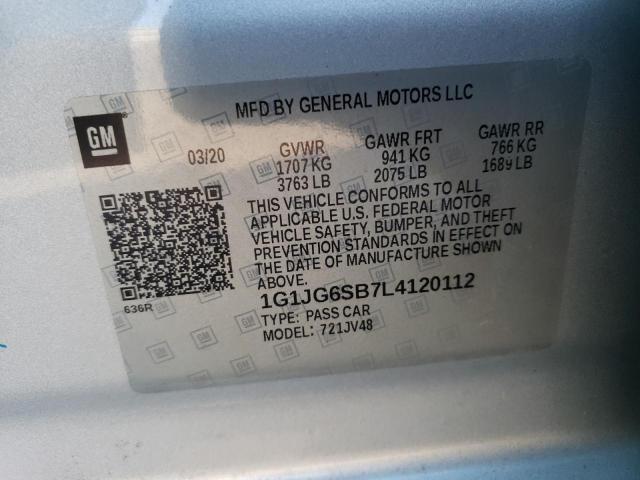 1G1JG6SB7L4120112 - 2020 CHEVROLET SONIC SILVER photo 12