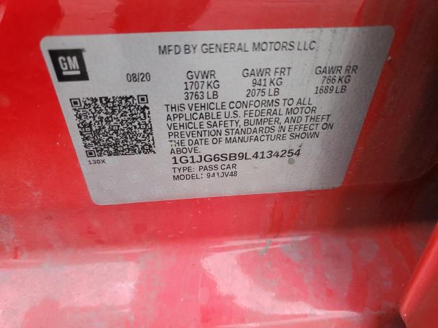 1G1JG6SB9L4134254 - 2020 CHEVROLET SONIC RED photo 12