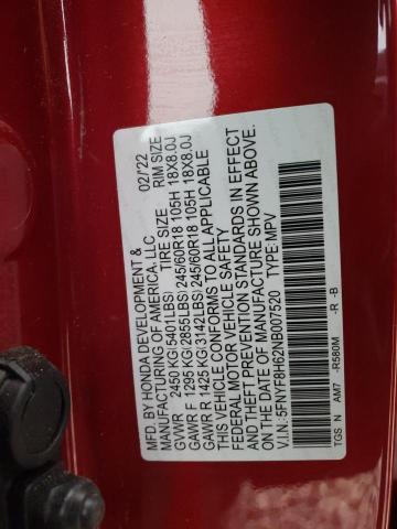 5FNYF8H62NB007520 - 2022 HONDA PASSPORT T RED photo 12