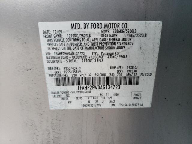 1FAHP2FW0AG134723 - 2010 FORD TAURUS LIM SILVER photo 12