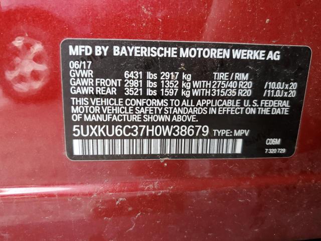 5UXKU6C37H0W38679 - 2017 BMW X6 XDRIVE5 RED photo 13