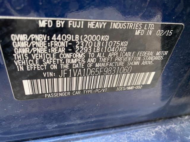 JF1VA1D65F9831060 - 2015 SUBARU WRX PREMIU BLUE photo 10