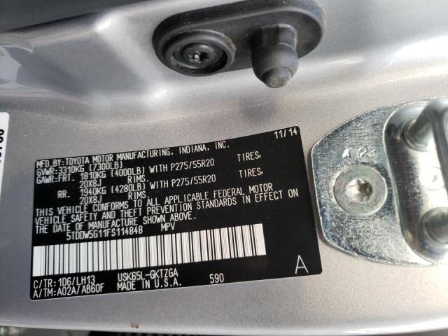 5TDDW5G11FS114848 - 2015 TOYOTA SEQUOIA PL SILVER photo 10