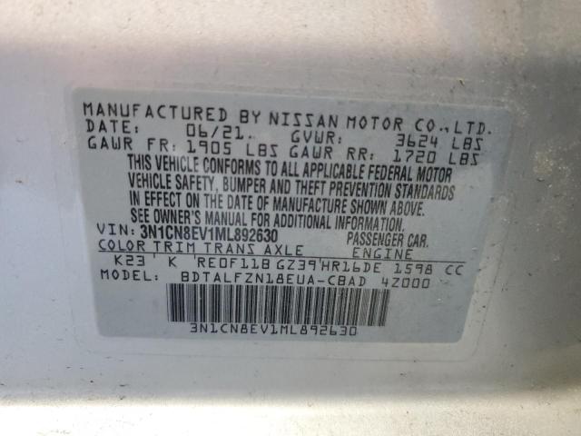 3N1CN8EV1ML892630 - 2021 NISSAN VERSA SV SILVER photo 12