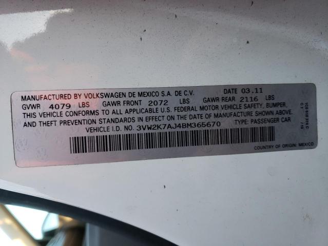 3VW2K7AJ4BM365670 - 2011 VOLKSWAGEN JETTA BASE 白色 照片 12
