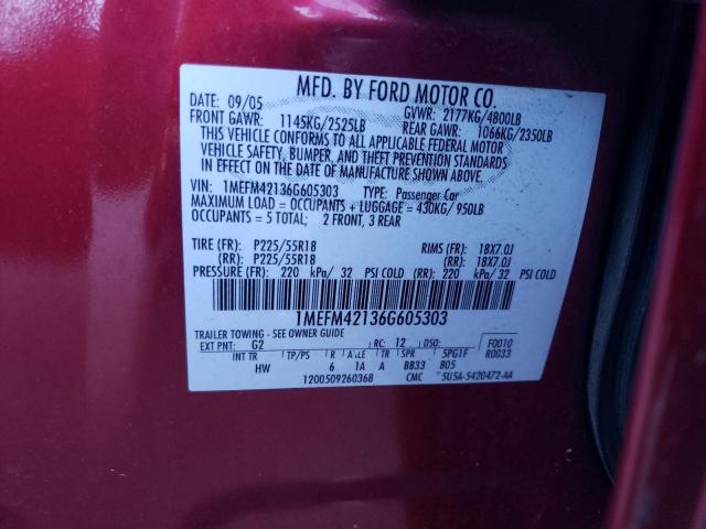 1MEFM42136G605303 - 2006 MERCURY MONTEGO PR 勃艮第红 照片 12