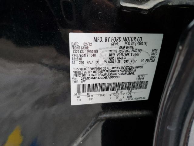 2FMDK4KC0DBA08383 - 2013 FORD EDGE LIMIT BLACK photo 12