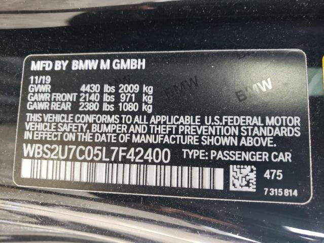 WBS2U7C05L7F42400 - 2020 BMW M2 COMPETI BLACK photo 12