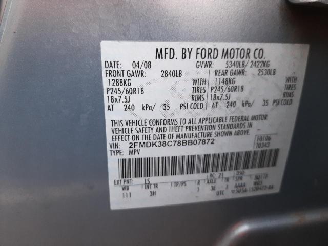 2FMDK38C78BB07872 - 2008 FORD EDGE SEL BLUE photo 13