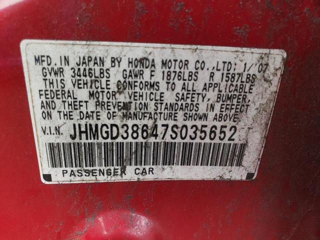 JHMGD38647S035652 - 2007 HONDA FIT S 红色 照片 13