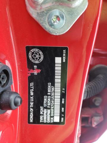 SHHFK7G41JU307667 - 2018 HONDA CIVIC SPOR RED photo 12