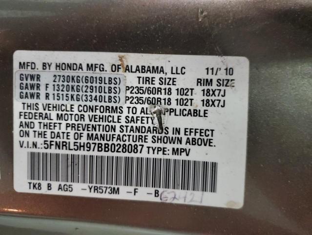 5FNRL5H97BB028087 - 2011 HONDA ODYSSEY TO GOLD photo 13