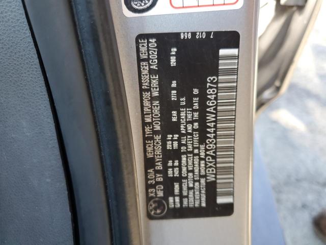 WBXPA93444WA64873 - 2004 BMW X3 3.0I GRAY photo 13