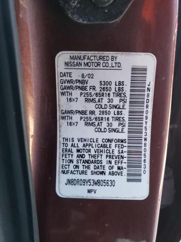 JN8DR09Y53W805630 - 2003 NISSAN PATHFINDER ბურგუნდია ფოტო 13