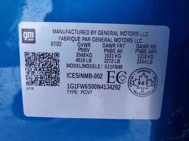 1G1FW6S00N4134282 - 2022 CHEVROLET BOLT EV 1L BLUE photo 13