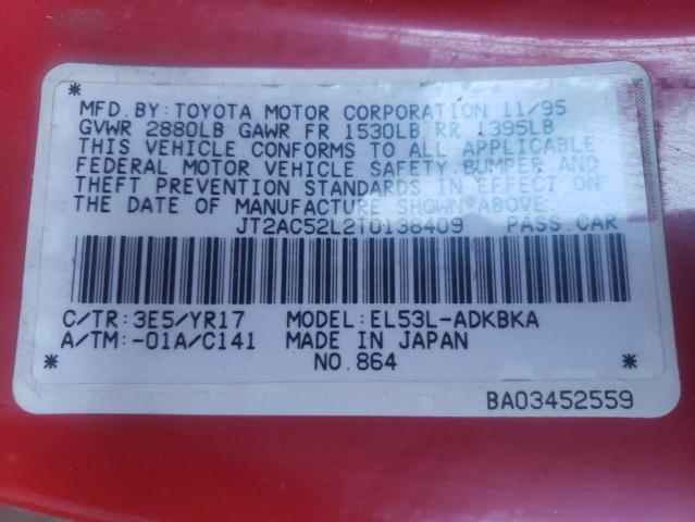 JT2AC52L2T0138409 - 1996 TOYOTA TERCEL STD RED photo 12