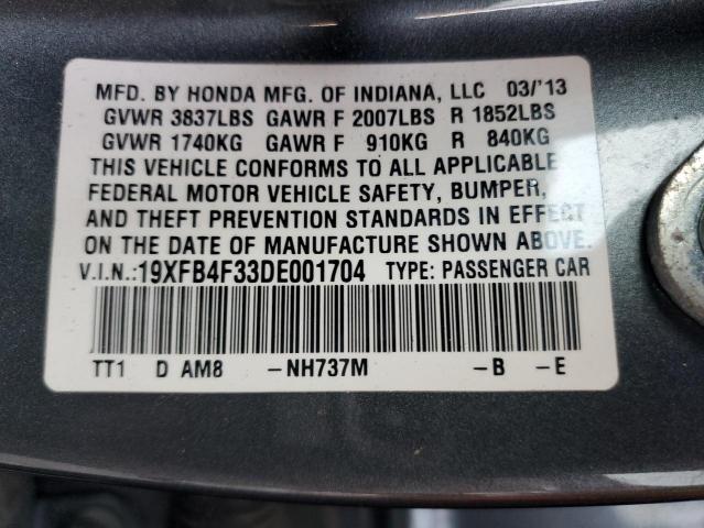 19XFB4F33DE001704 - 2013 HONDA CIVIC HYBR GRAY photo 12