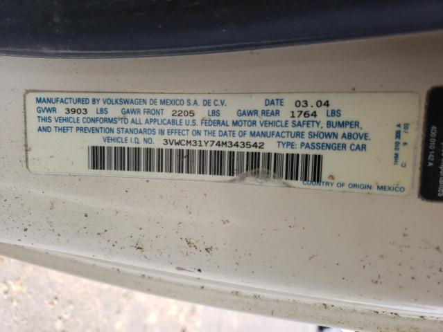 3VWCM31Y74M343542 - 2004 VOLKSWAGEN NEW BEETLE 白色 照片 10