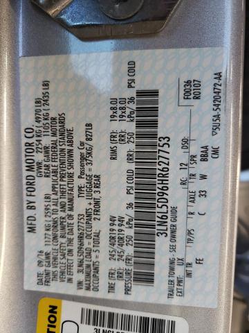 3LN6L5D96HR627753 - 2017 LINCOLN MKZ SELECT SILVER photo 12