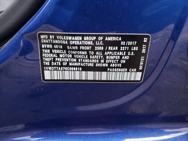 1VWDT7A37HC056910 - 2017 VOLKSWAGEN PASSAT R-L BLUE photo 12
