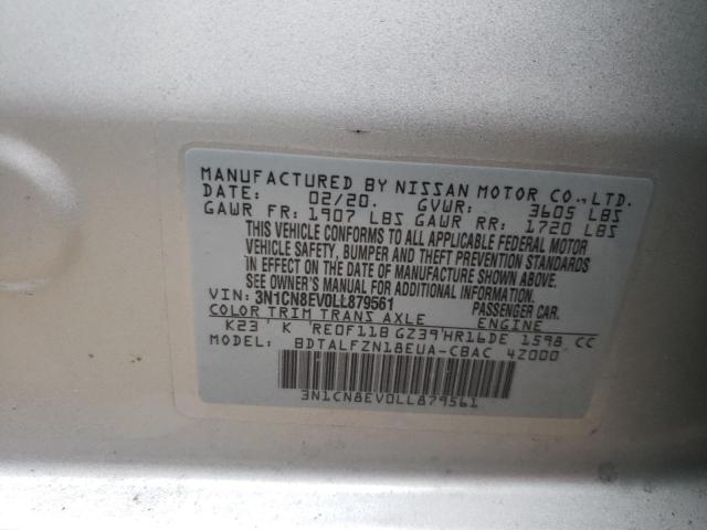 3N1CN8EV0LL879561 - 2020 NISSAN VERSA SV SILVER photo 12