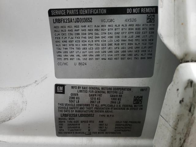 LRBFX2SA1JD003652 - 2018 BUICK ENVISION E WHITE photo 13