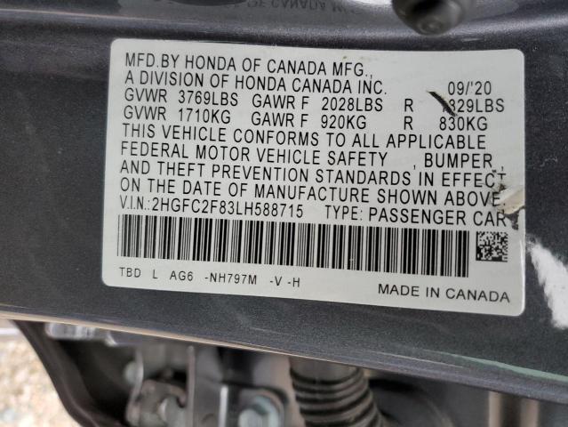 2HGFC2F83LH588715 - 2020 HONDA CIVIC SPOR GRAY photo 12