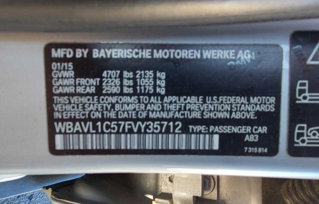 WBAVL1C57FVY35712 - 2015 BMW X1 XDRIVE2 SILVER photo 10