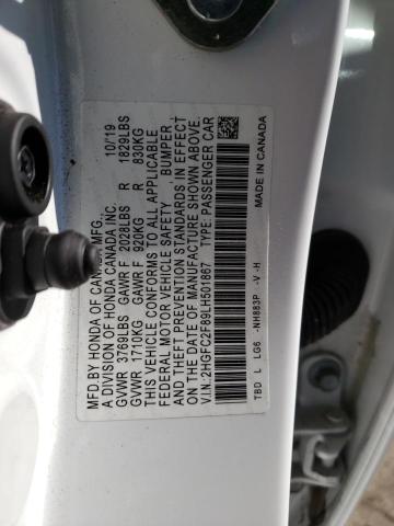 2HGFC2F89LH501867 - 2020 HONDA CIVIC SPOR 白色 照片 12